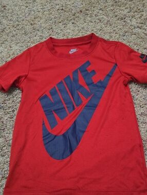Nike Red Short Sleeve Tee with Large Navy Swoosh
